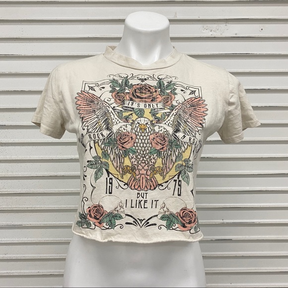 Altar'd State Tops - Grunge Hippie Cropped Tee Tshirt ROCK n ROLL Bird design SMALL